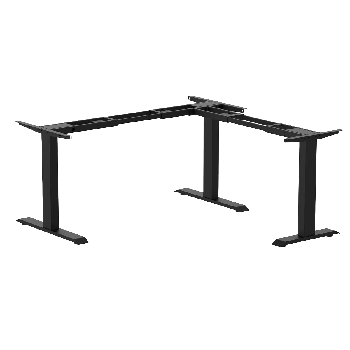 Height-adjustable L-shape desk frame for corner and executive workstations